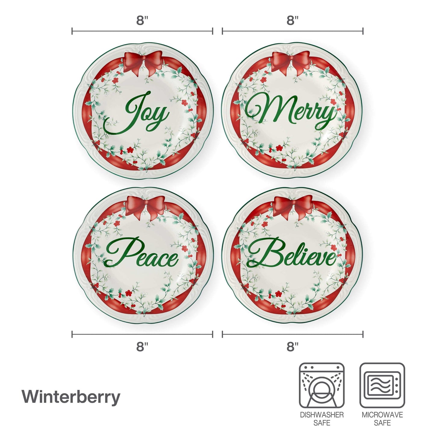 Winterberry Set Of 4 Red Ribbon Salad Plates