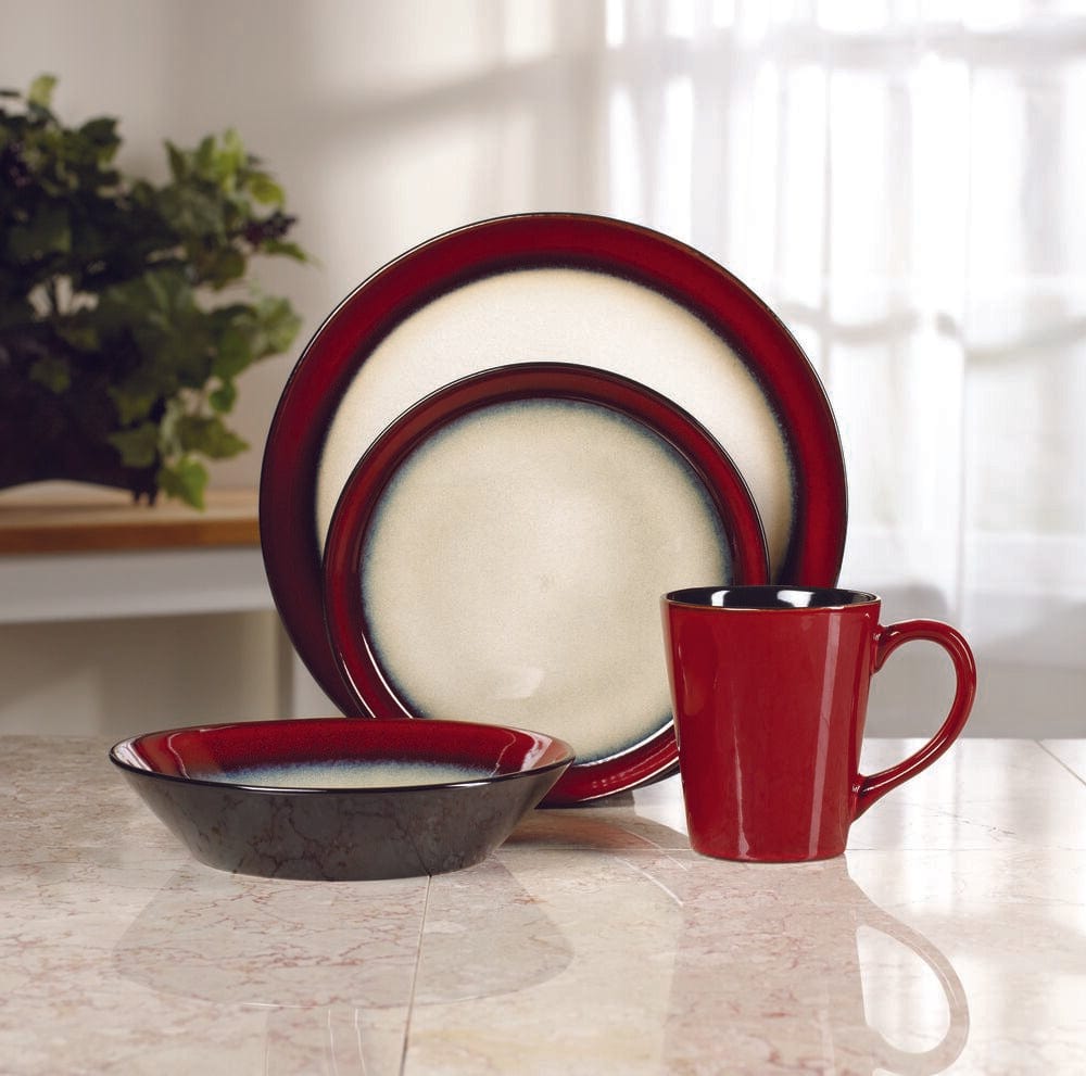 Aria Red 16 Piece Dinnerware Set, Service For 4