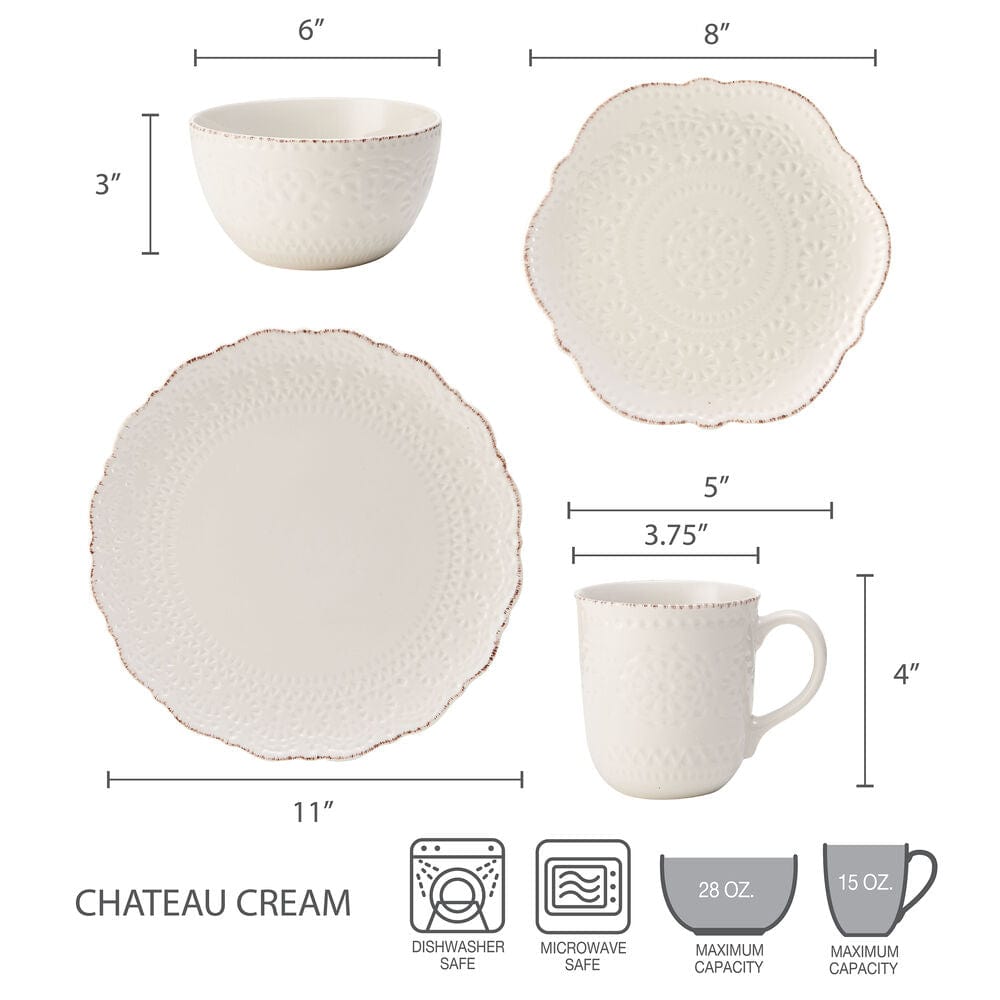 Chateau Cream 16 Piece Dinnerware Set, Service For 4