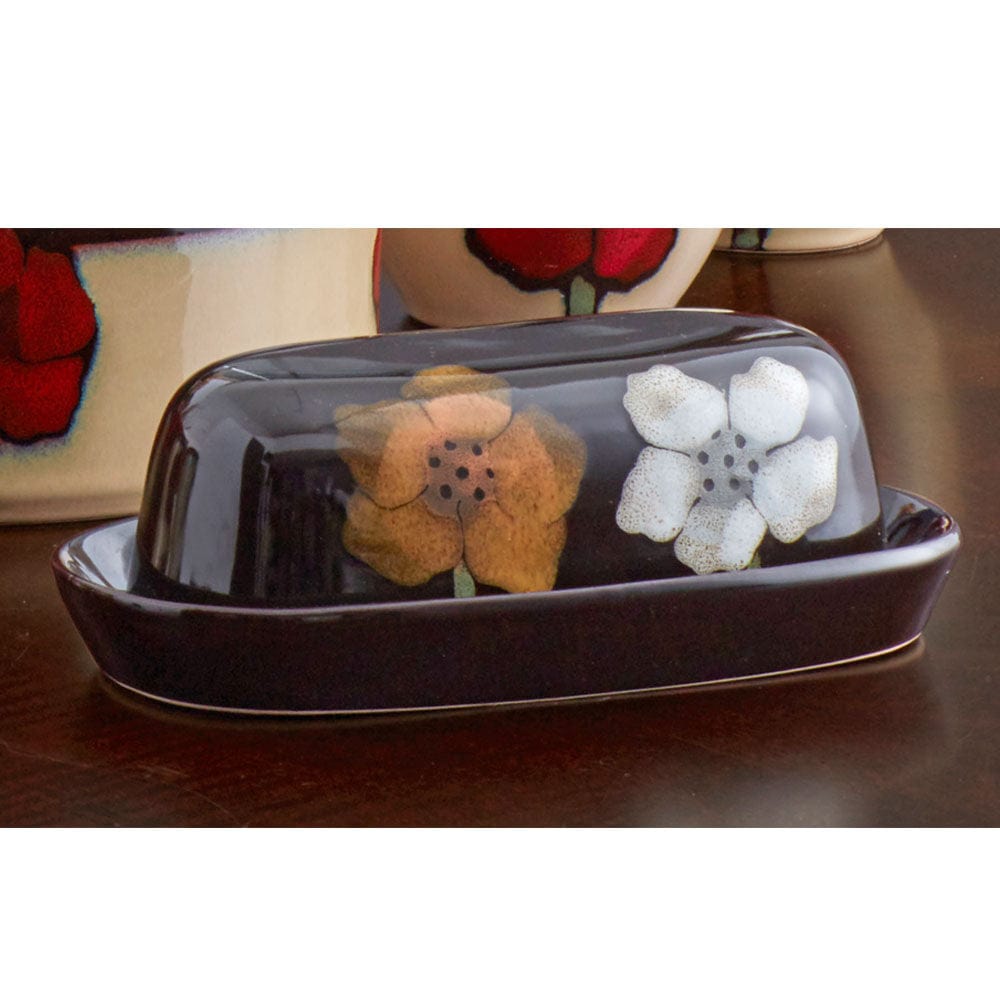 Painted Poppies Covered Butter Dish