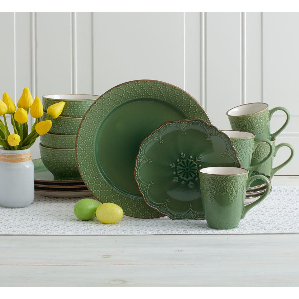 French Lace Green Dinnerware Set