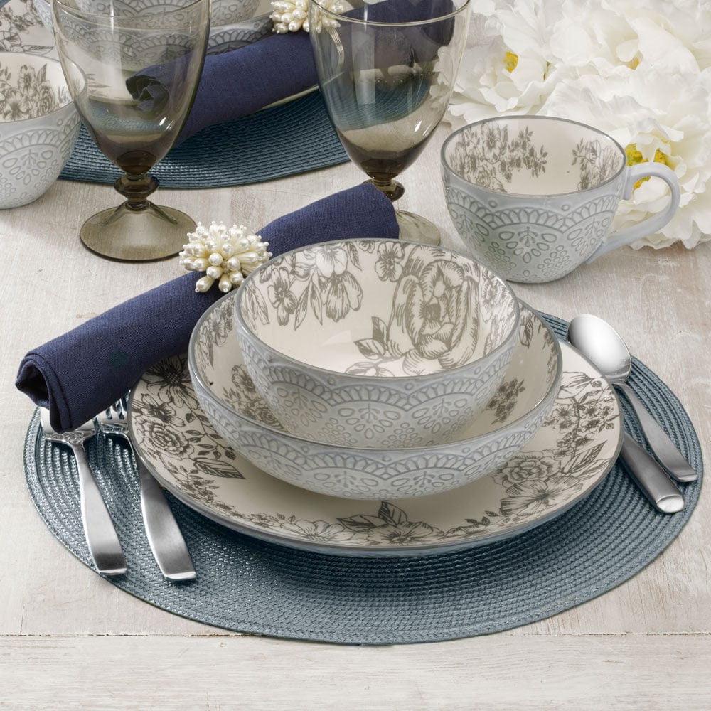 Gabriela Gray 16 Piece Dinnerware Set, Service For 4