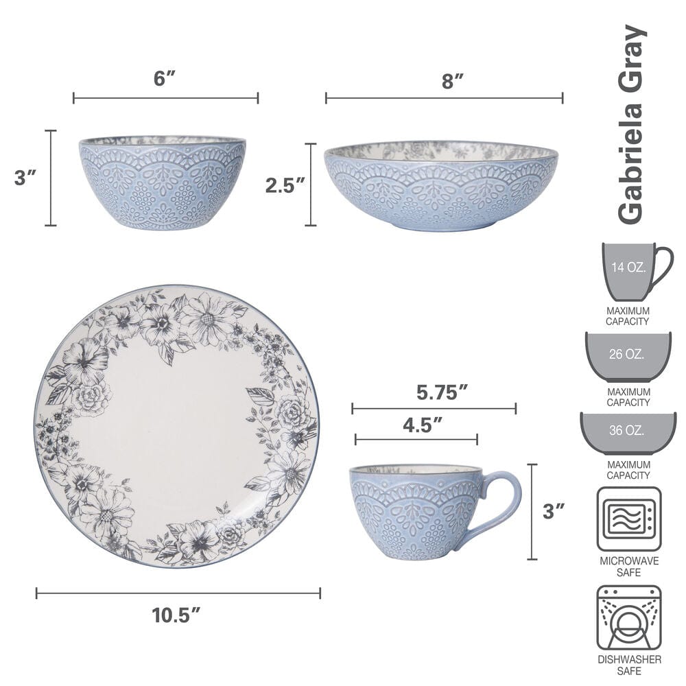 Gabriela Gray 16 Piece Dinnerware Set, Service For 4