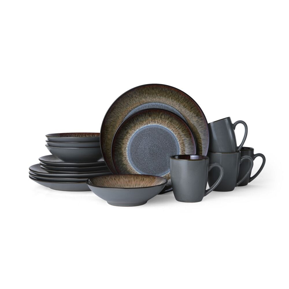 Monroe Gray 16 Piece Dinnerware Set, Service For 4