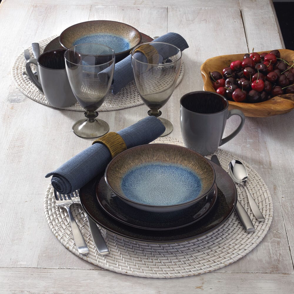 Monroe Blue 16 Piece Dinnerware Set, Service For 4