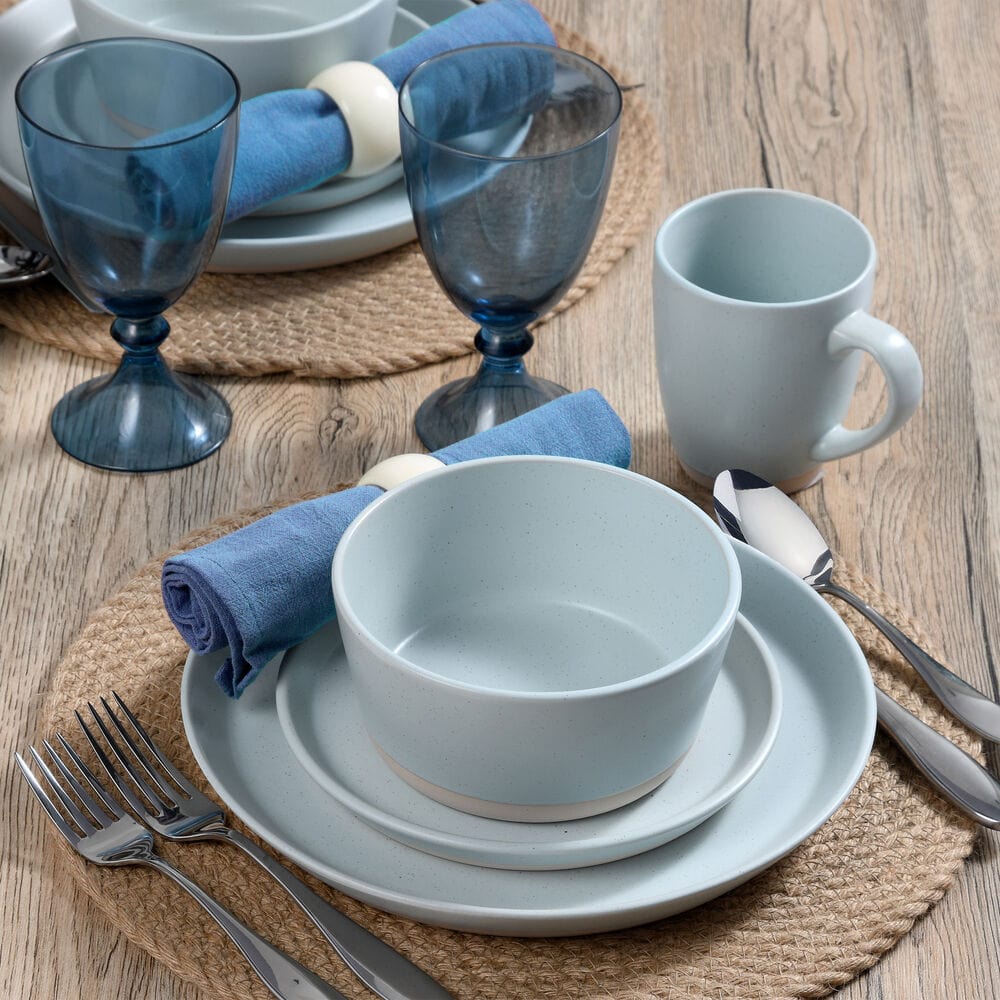 Hudson Blue 16 Piece Dinnerware Set, Service For 4