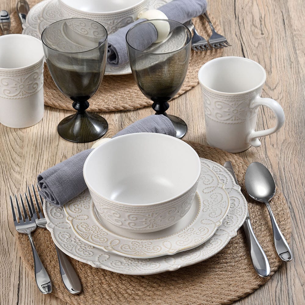 Abby White 16 Piece Dinnerware Set, Service For 4