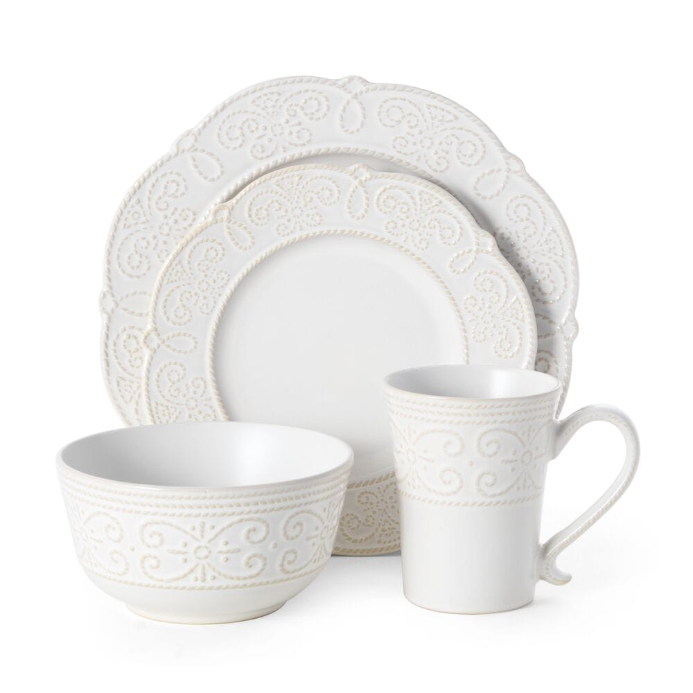 Abby White 16 Piece Dinnerware Set, Service For 4