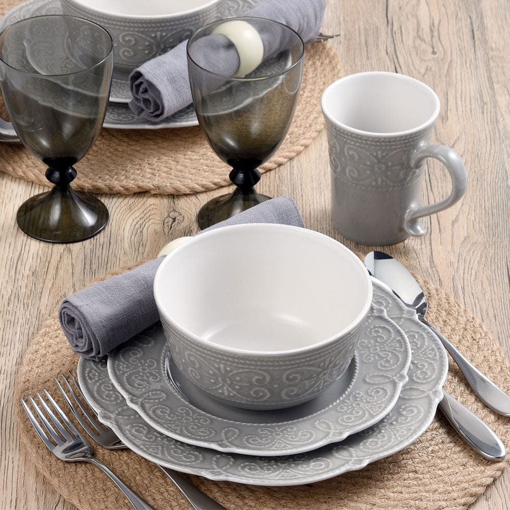 Abby Gray 16 Piece Dinnerware Set, Service For 4