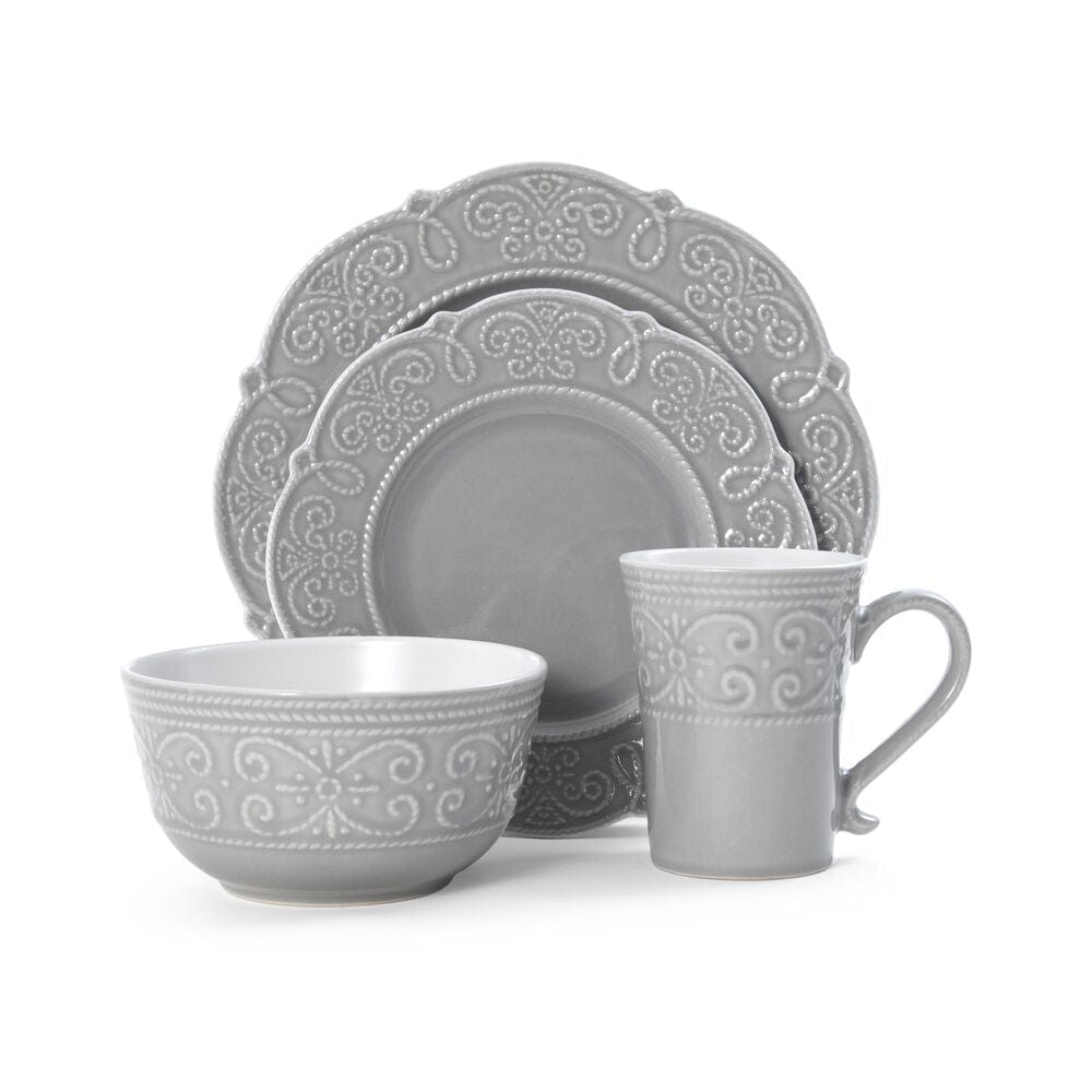 Abby Gray 16 Piece Dinnerware Set, Service For 4