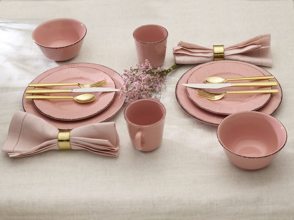 Flamingo Pink 16 Piece Dinnerware Set, Service For 4