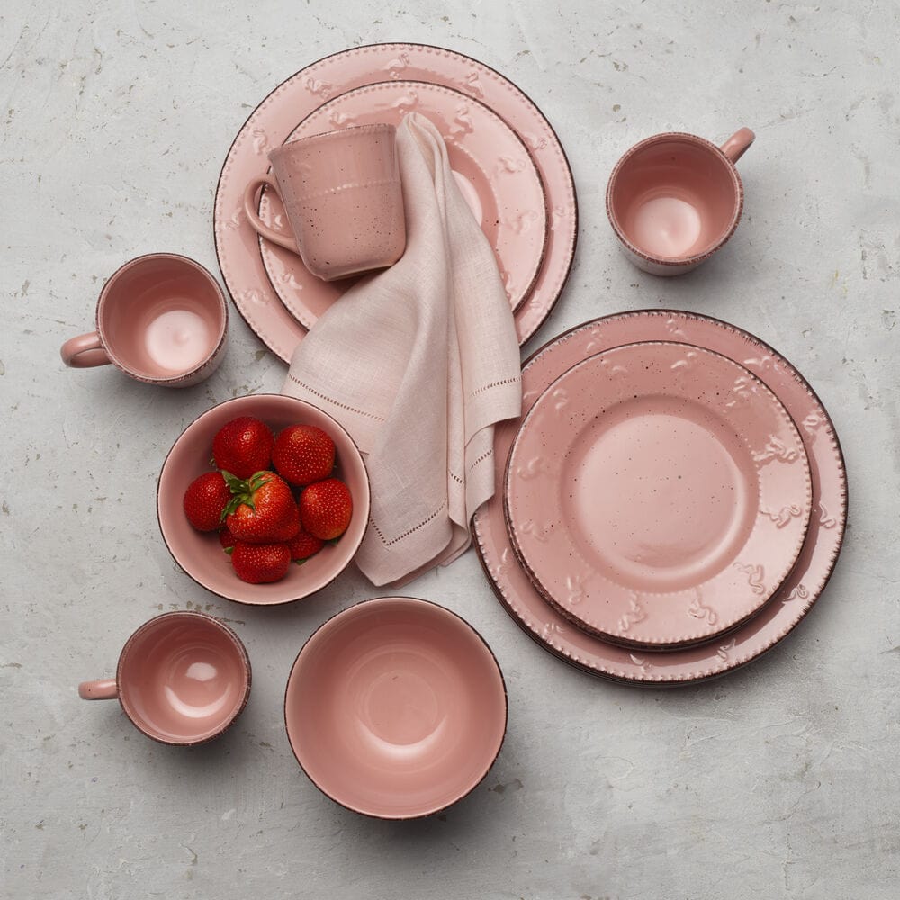 Flamingo Pink 16 Piece Dinnerware Set, Service For 4