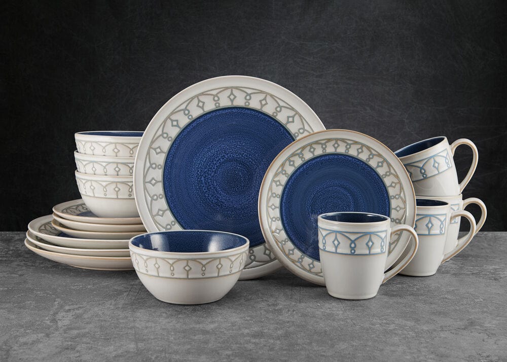 Remi Blue 16 Piece Dinnerware Set, Service For 4