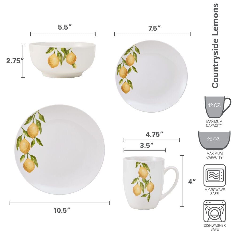 Lemons 16 Piece Dinnerware Set, Service For 4