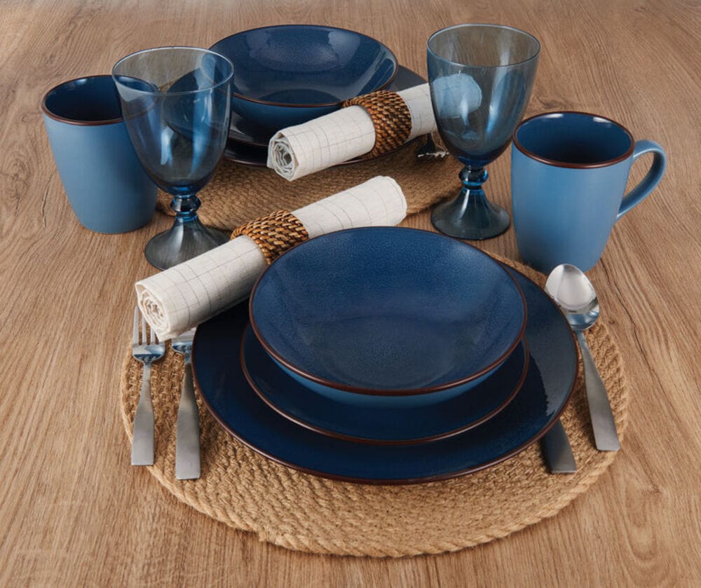 Pierce Blue 16 Piece Dinnerware Set, Service For 4