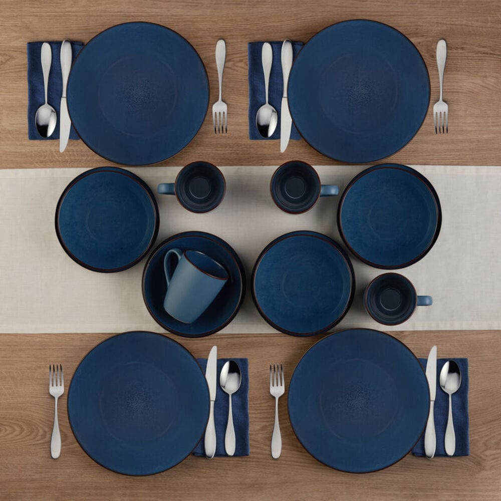 Pierce Blue 16 Piece Dinnerware Set, Service For 4