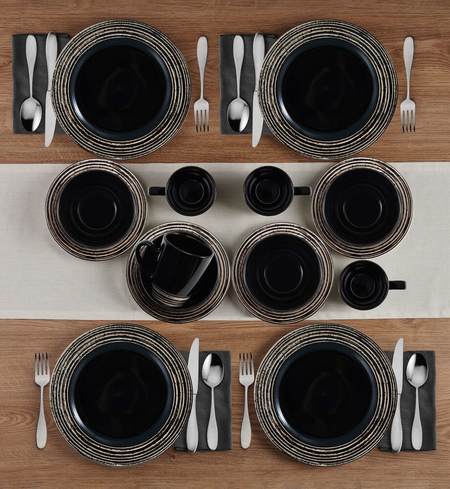 Bryson Black 16 Piece Dinnerware Set, Service For 4