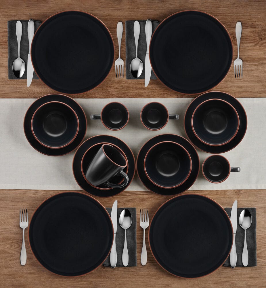 Hunter Black 16 Piece Dinnerware Set, Service For 4