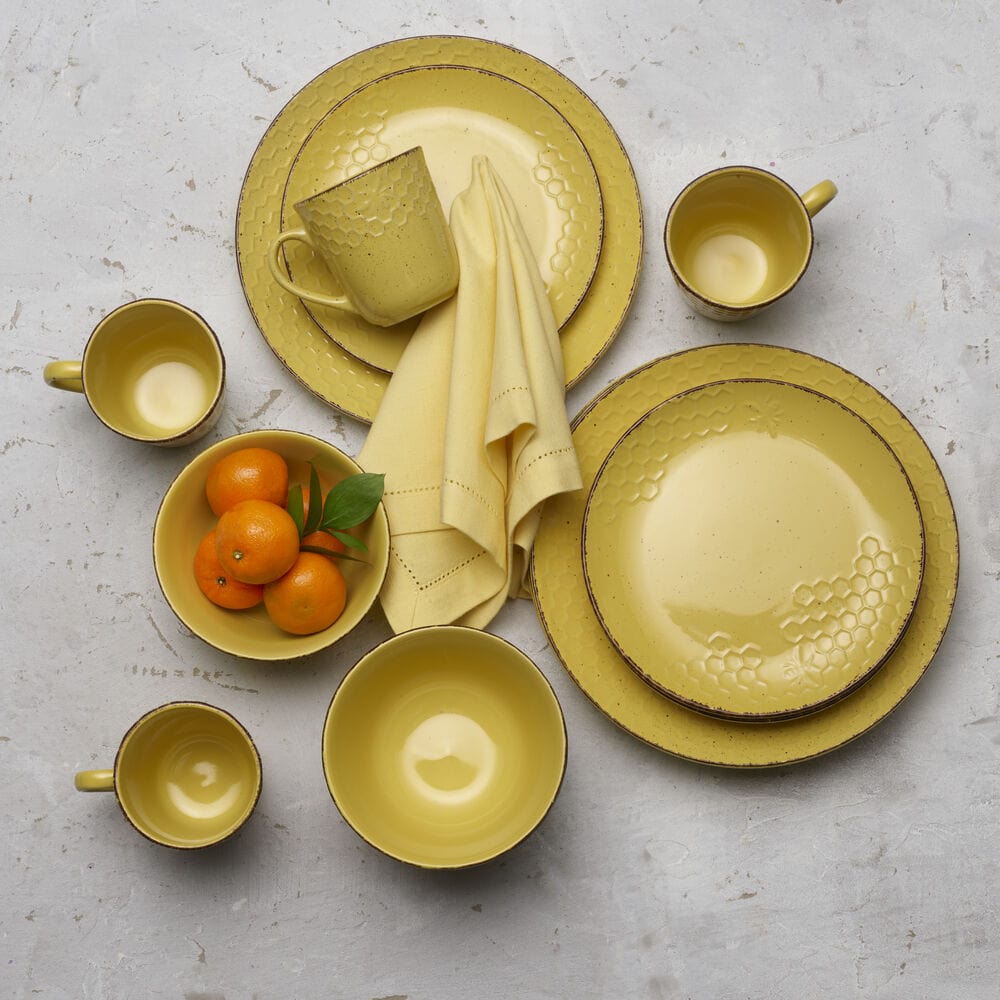 Bumble Bee Yellow 16 Piece Dinnerware Set, Service For 4