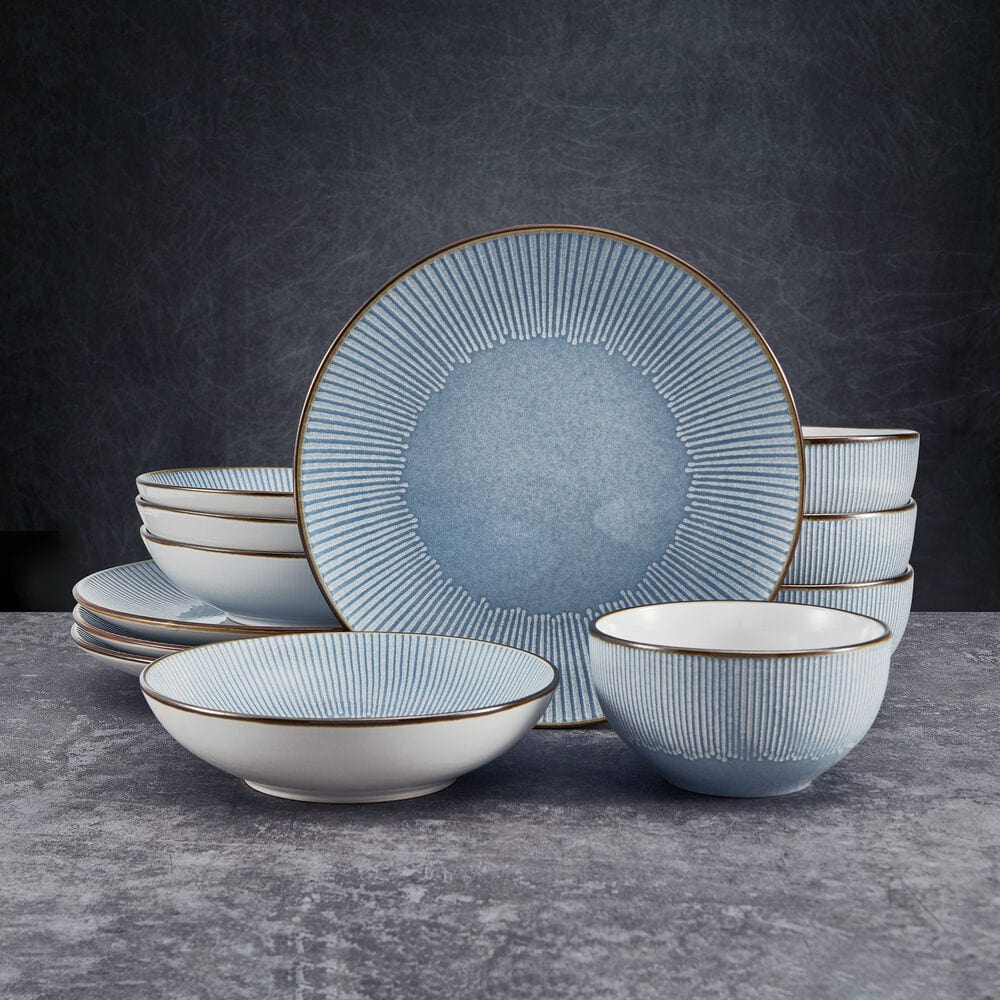 Arlie Blue 12 Piece Dinnerware Set, Service For 4