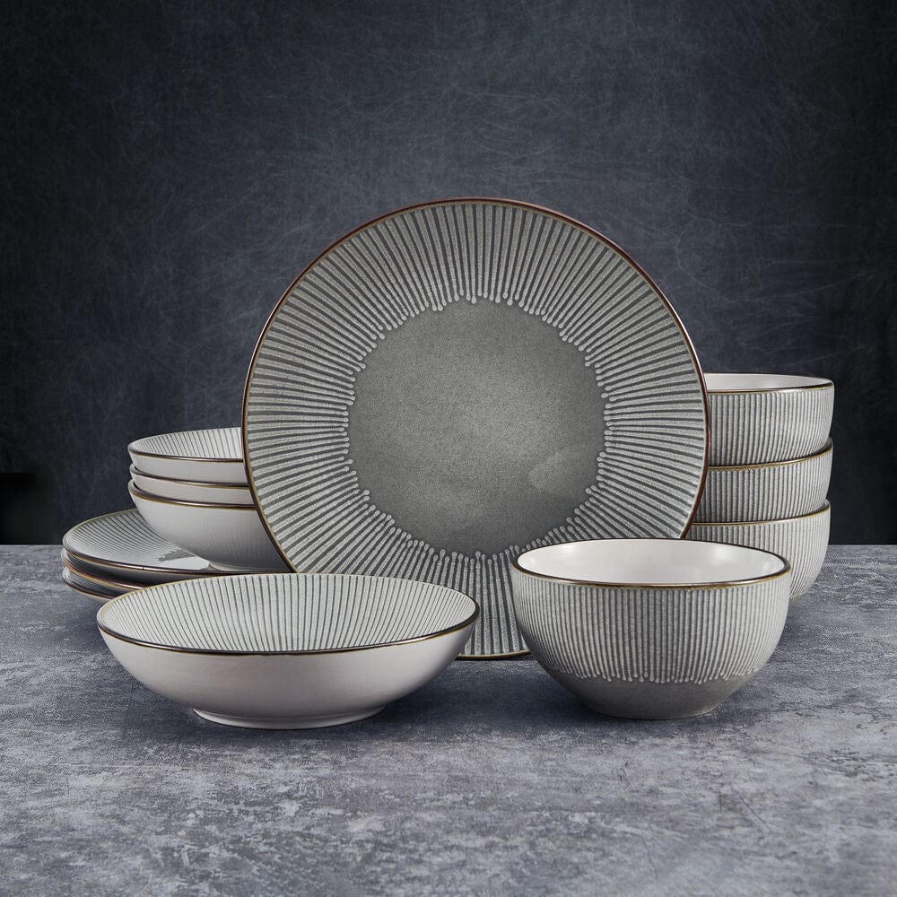 Arlie Gray 12 Piece Dinnerware Set, Service For 4