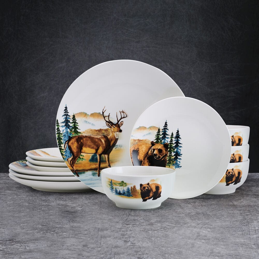 Woodland Animals 12 Piece Dinnerware Set, Service For 4