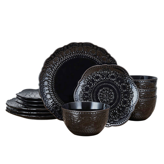 Chateau Midnight 12 Piece Dinnerware Set, Service For 4