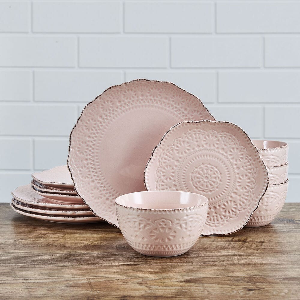 Chateau Pink 12 Piece Dinnerware Set, Service For 4