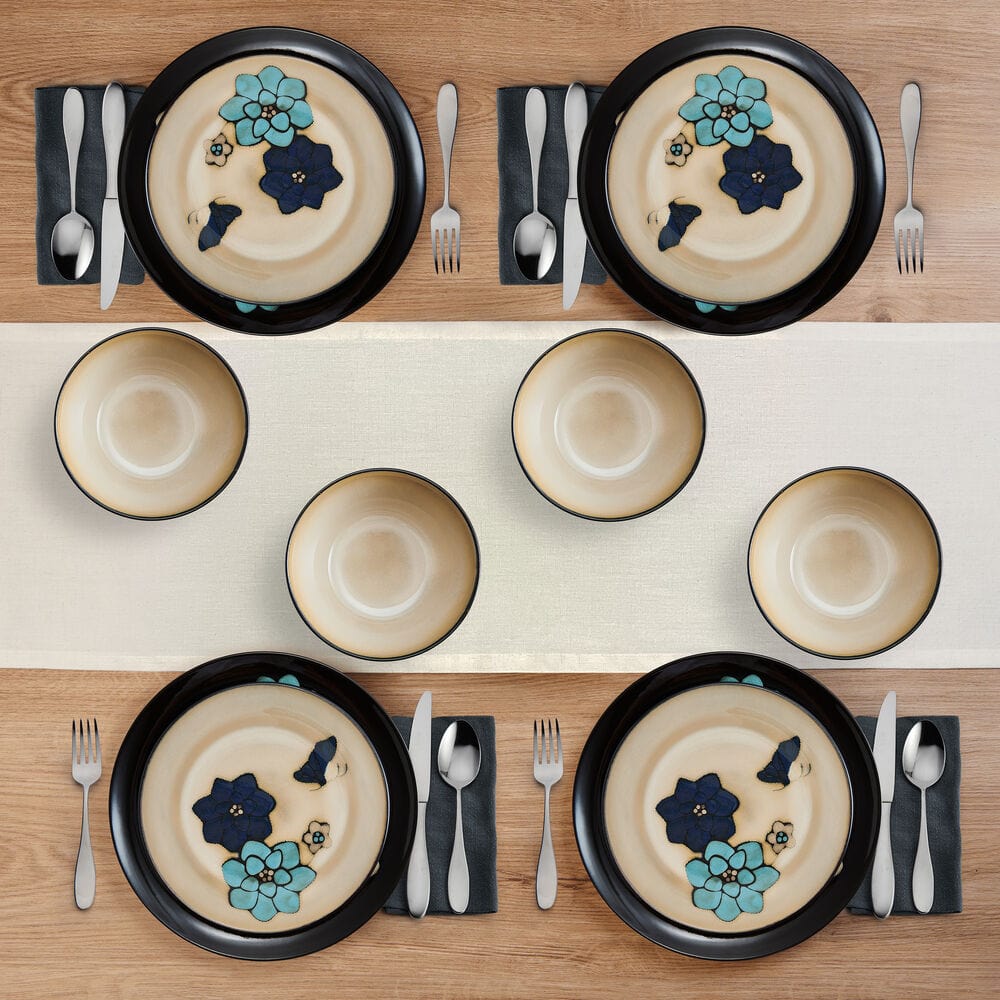 Painted Butterfly Blue 12 Piece Dinnerware Set, Service For 4