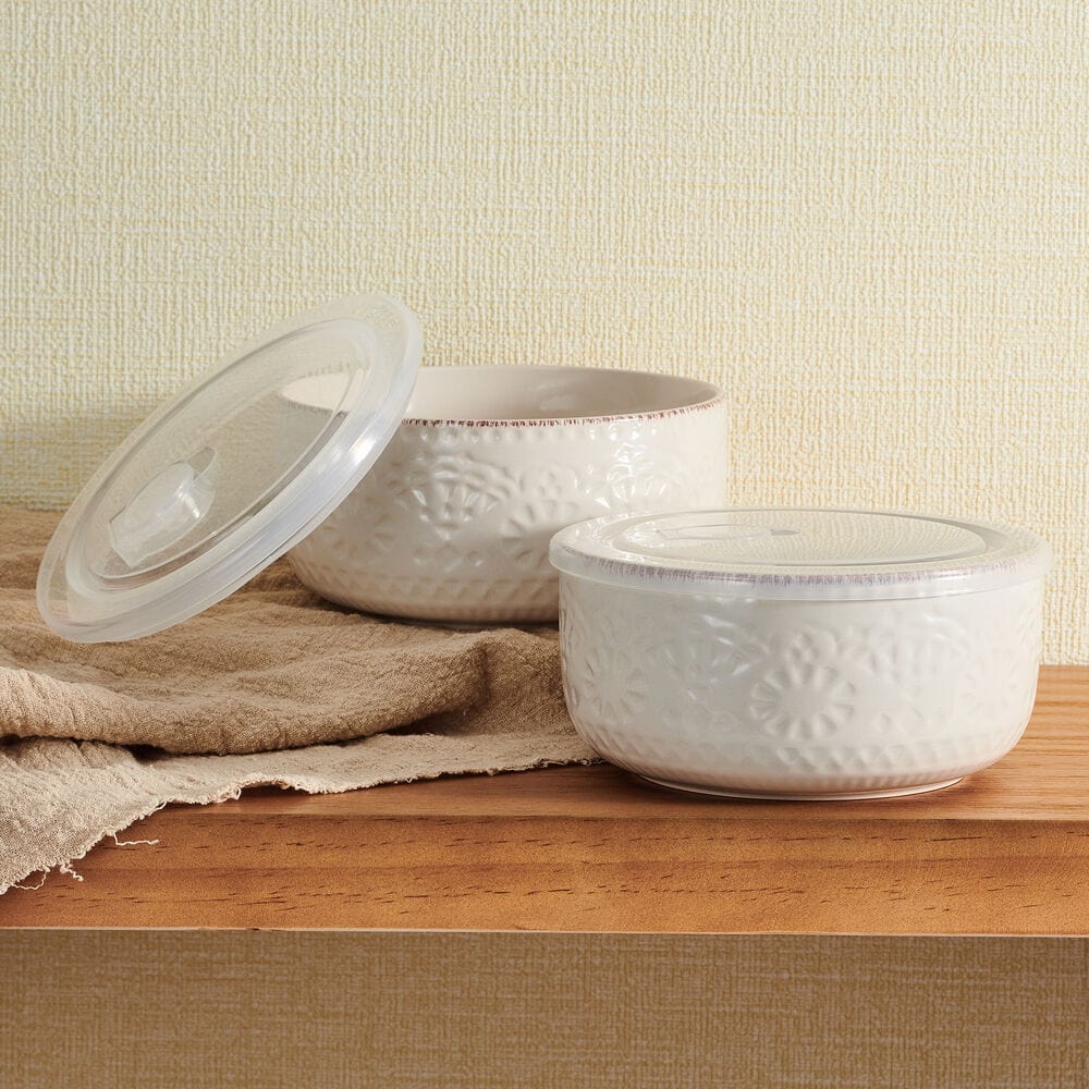 Chateau Cream Set Of 2 Storage Bowls With Lids