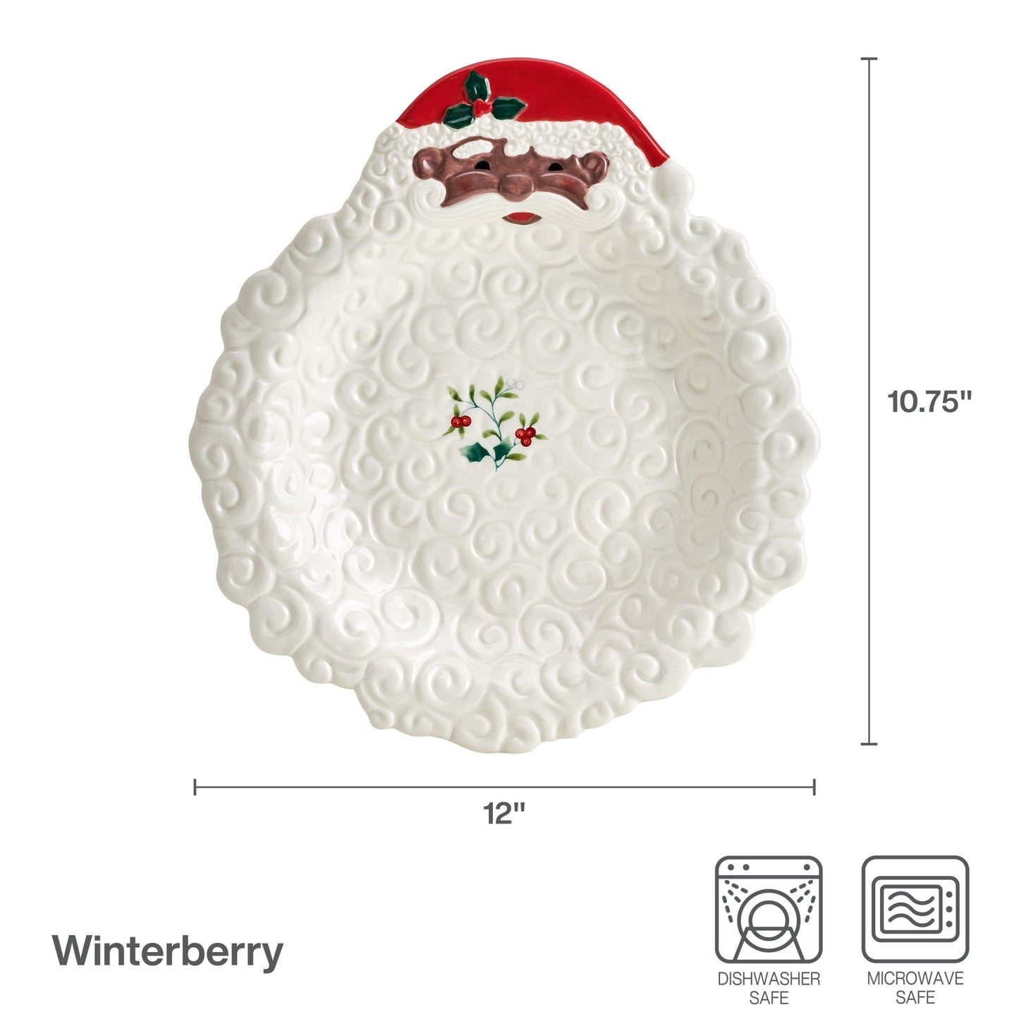 Winterberry African American Santa Figural Bearded Platter