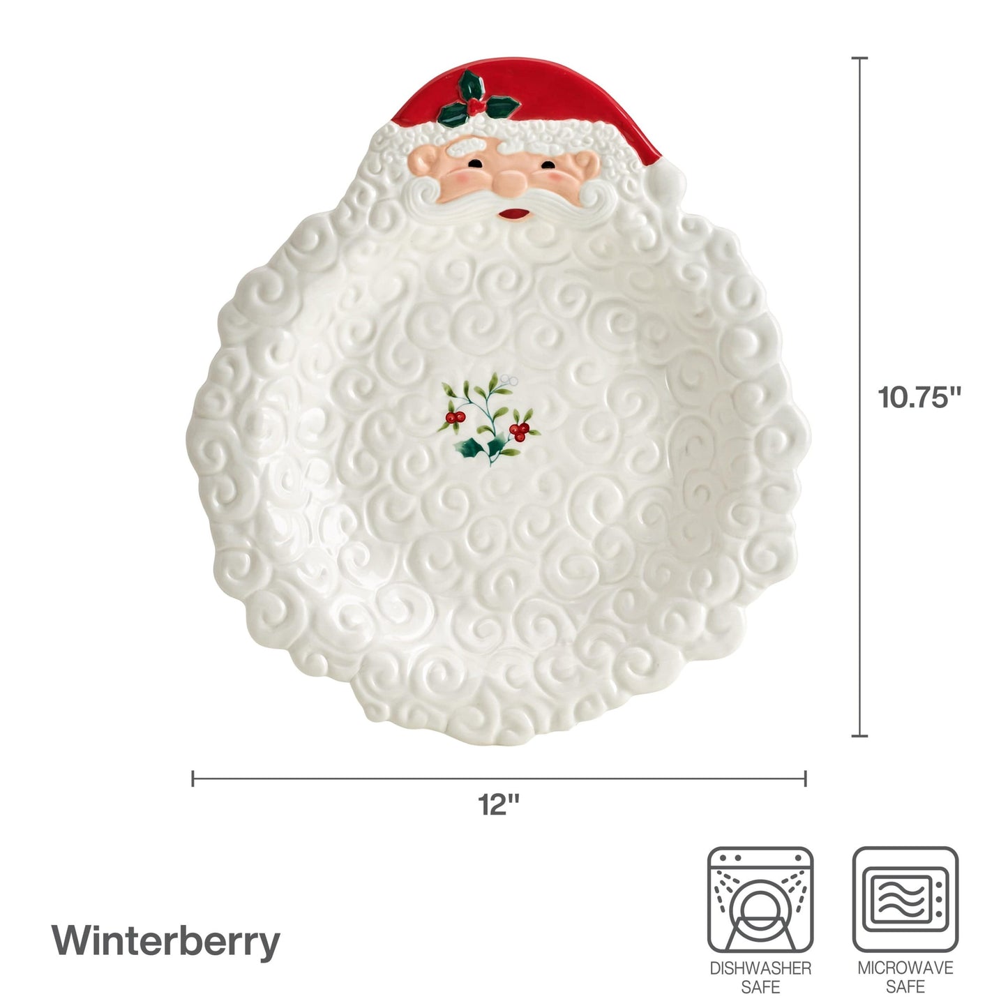 Winterberry Santa Figural Bearded Platter