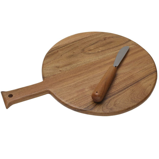 Acacia Wood Cheese Board And Spreader