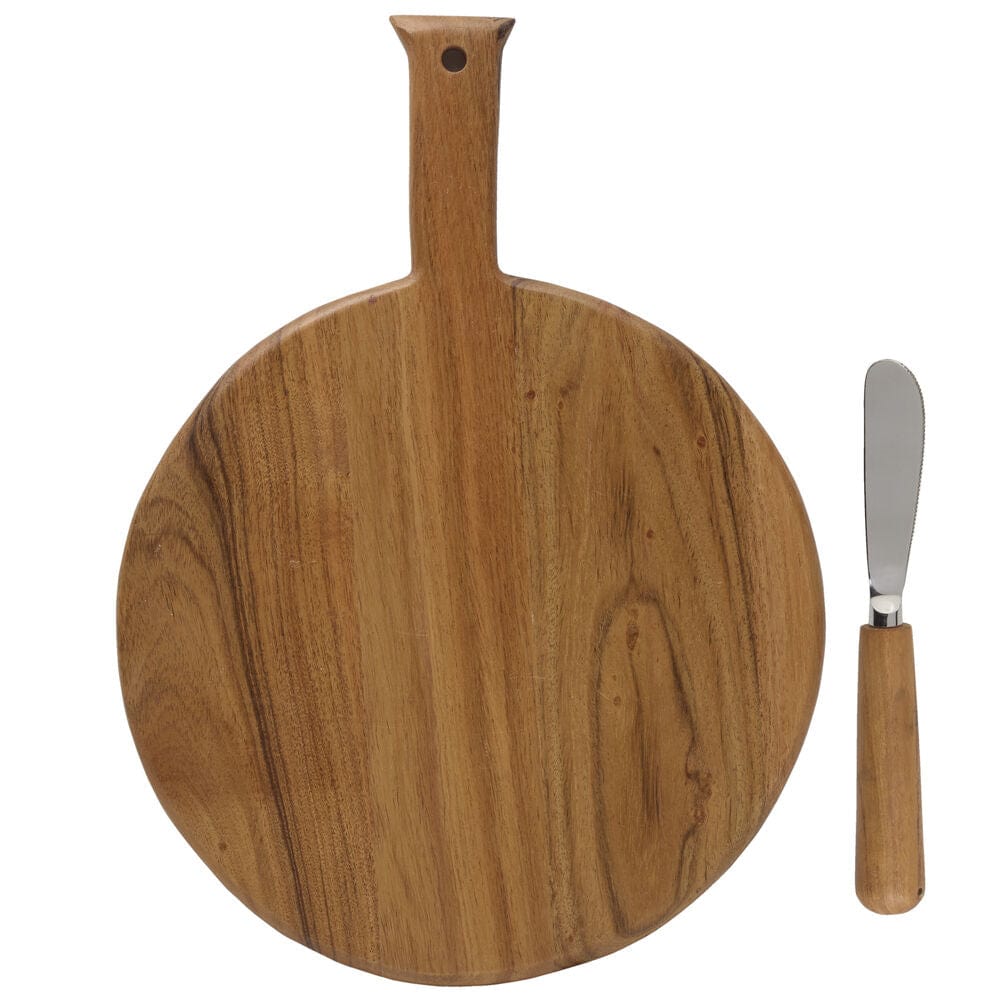 Acacia Wood Cheese Board And Spreader