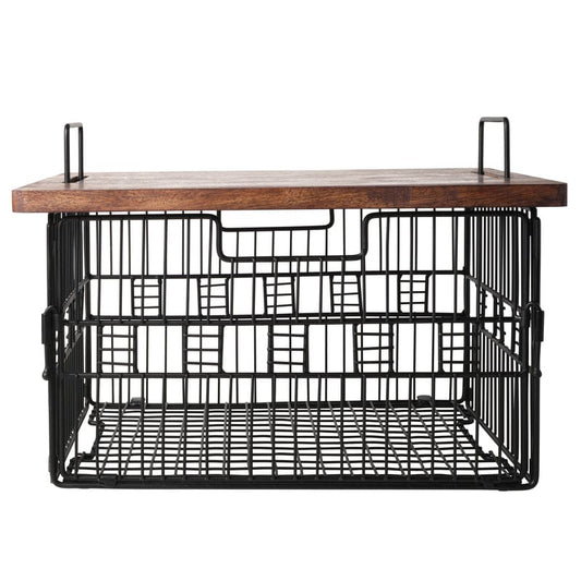 Madam Grid Stacking And Nesting Basket With Mango Wood Lid