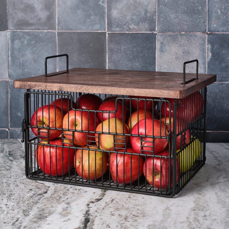 Madam Grid Stacking And Nesting Basket With Mango Wood Lid