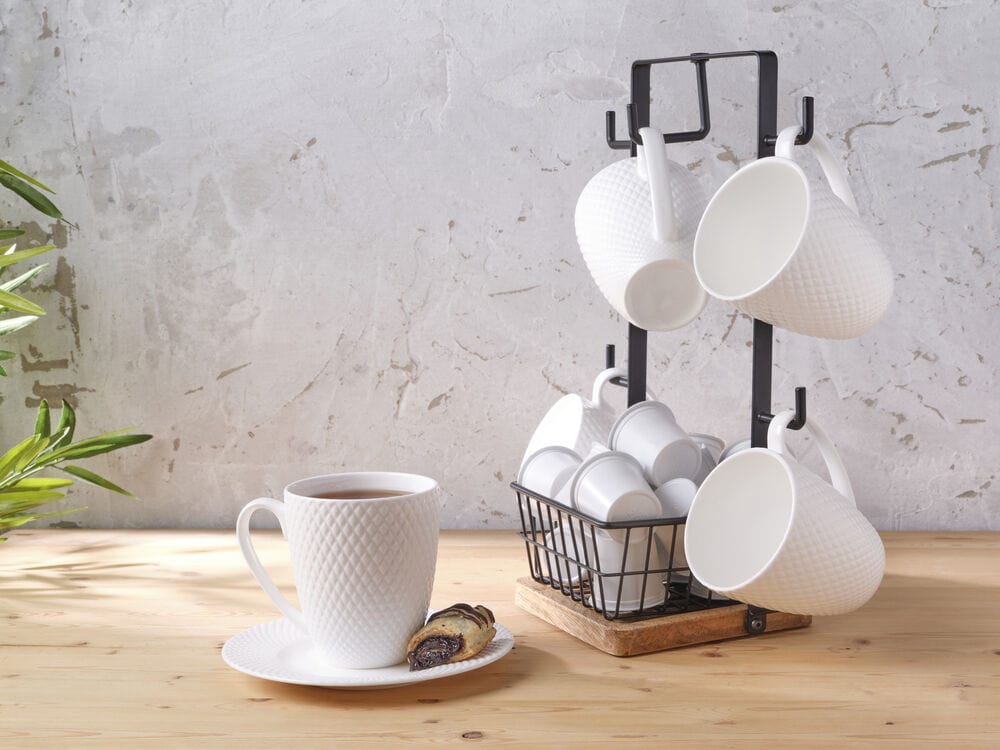 Stella Mug Tree With Storage Basket