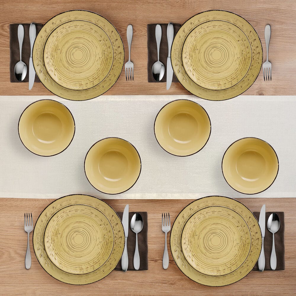 Trellis Sunflower 12 Piece Dinnerware Set, Service For 4