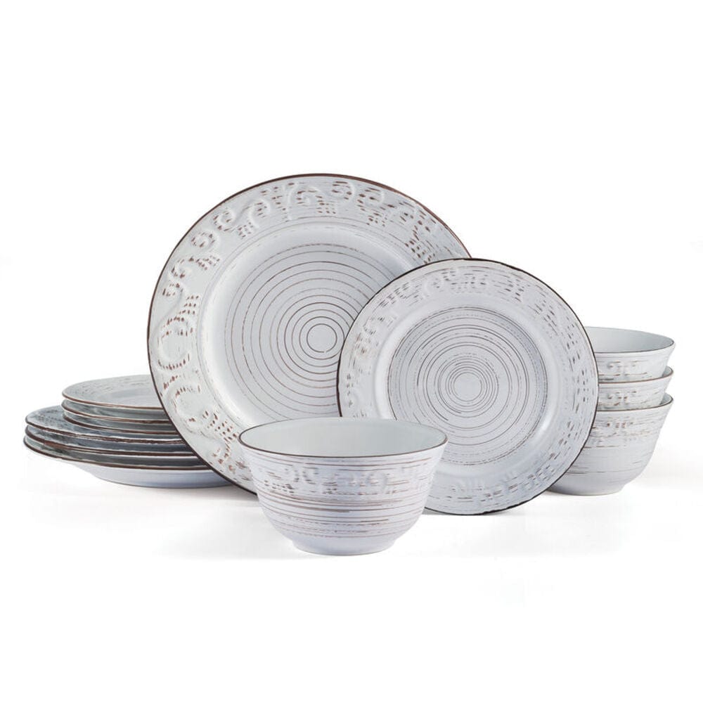 Trellis White 12 Piece Dinnerware Set, Service For 4