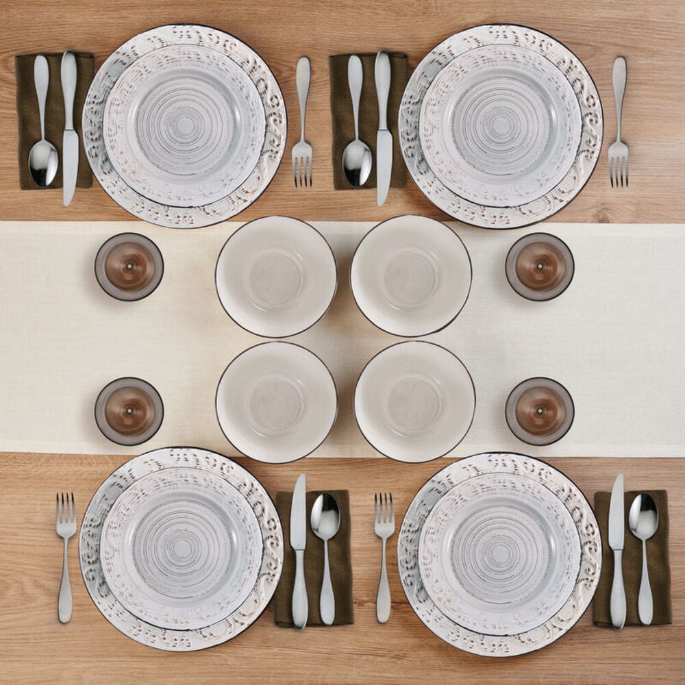 Trellis White 12 Piece Dinnerware Set, Service For 4