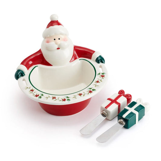 Winterberry Santa Dip Bowl With Gift Spreaders