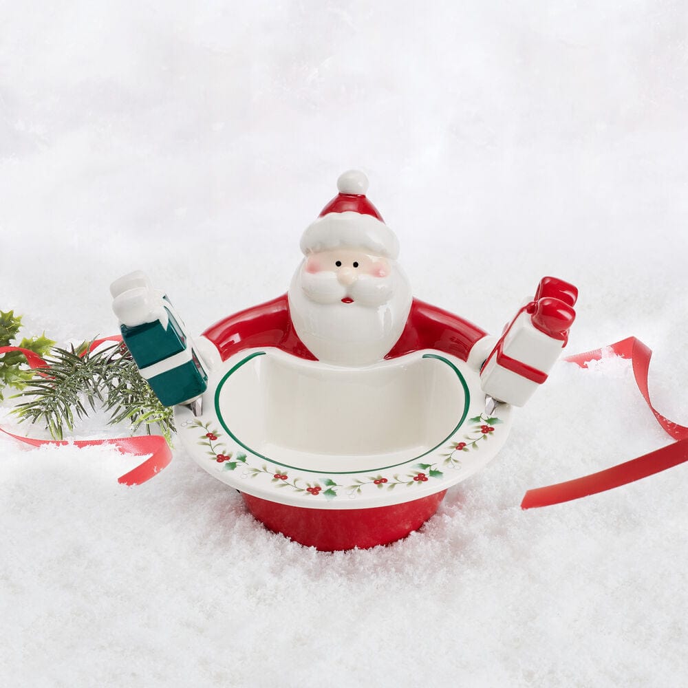 Winterberry Santa Dip Bowl With Gift Spreaders