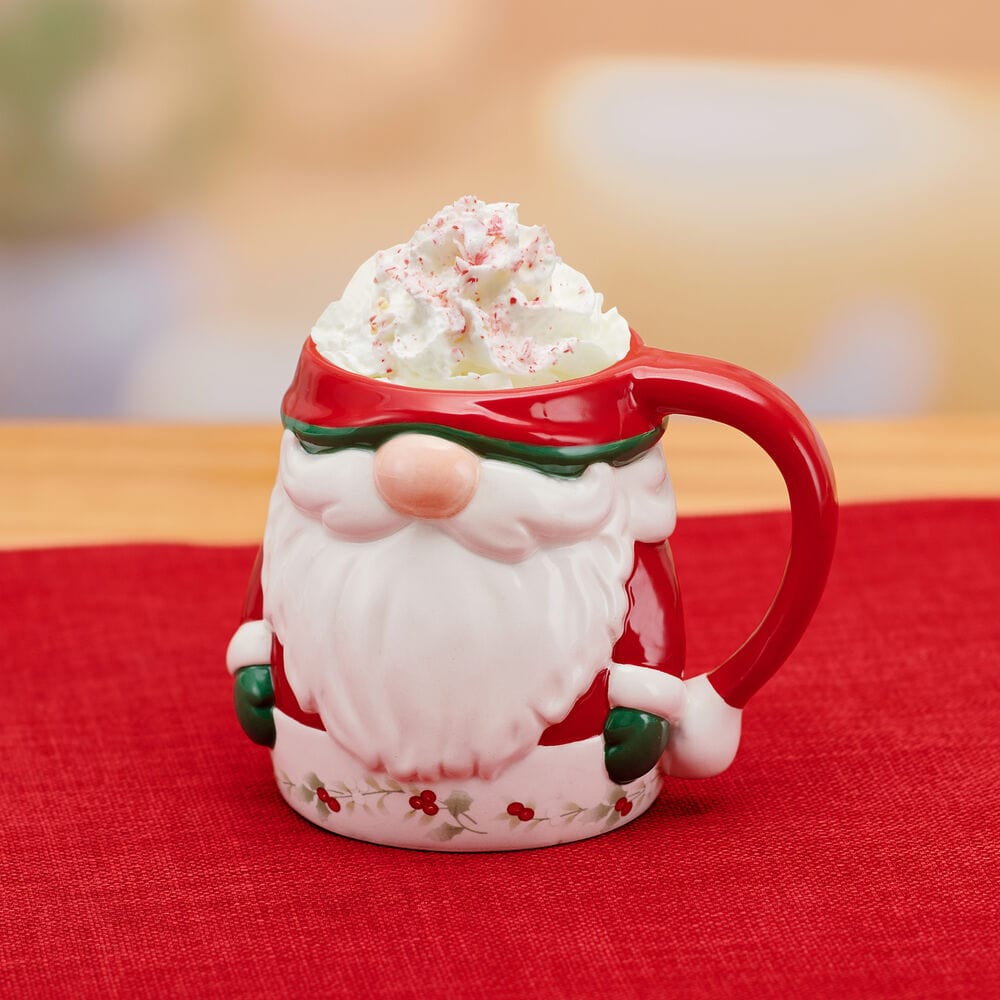 Winterberry Figural Gnome Santa Mug