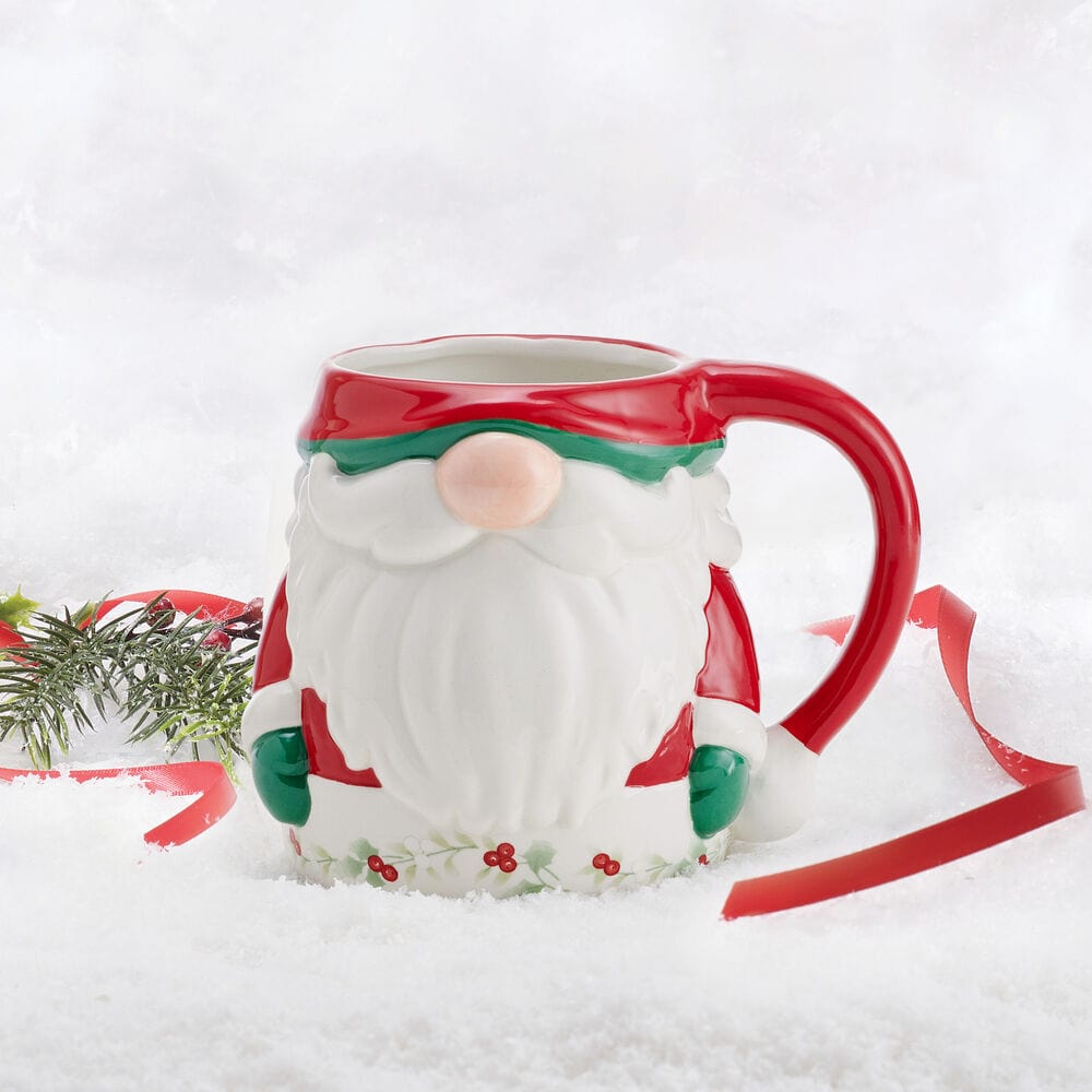 Winterberry Figural Gnome Santa Mug