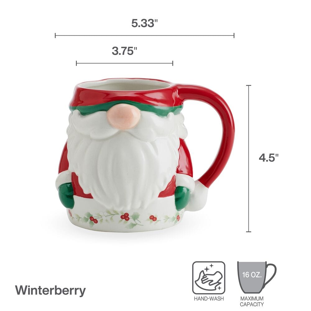 Winterberry Figural Gnome Santa Mug