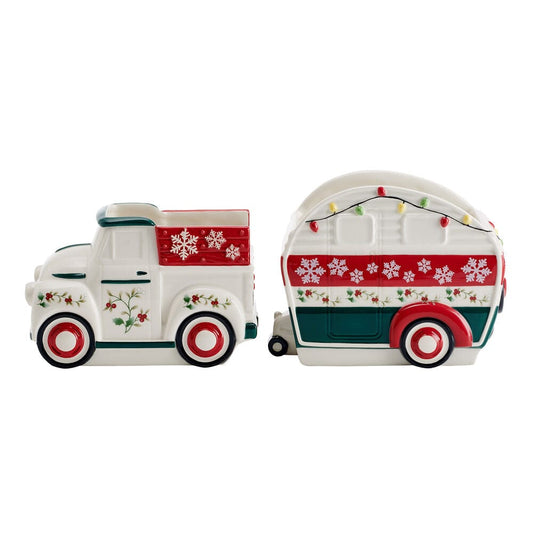 Winterberry Set Of 2 Truck And Trailer Candy Bowl Set