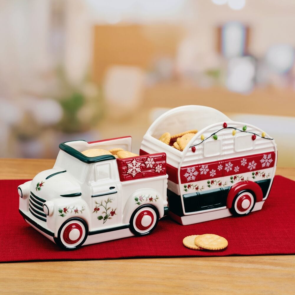 Winterberry Set Of 2 Truck And Trailer Candy Bowl Set