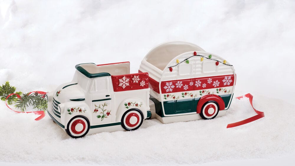 Winterberry Set Of 2 Truck And Trailer Candy Bowl Set