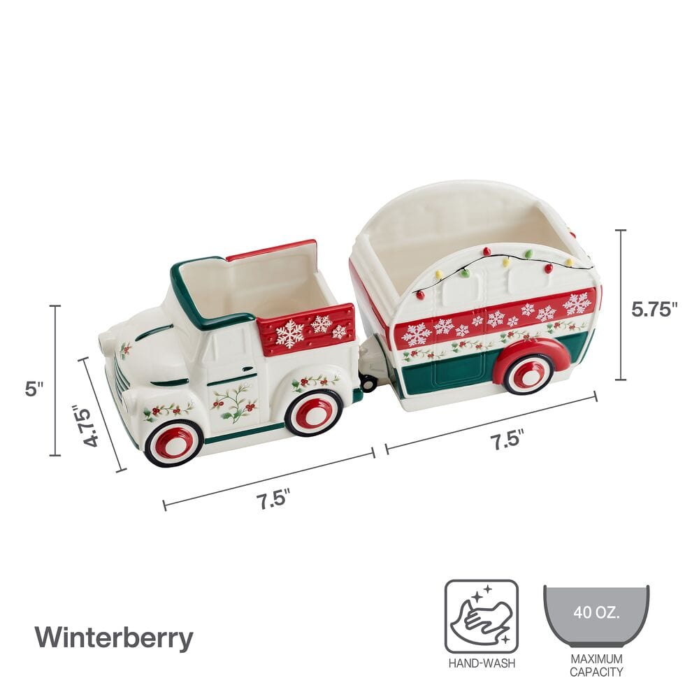 Winterberry Set Of 2 Truck And Trailer Candy Bowl Set