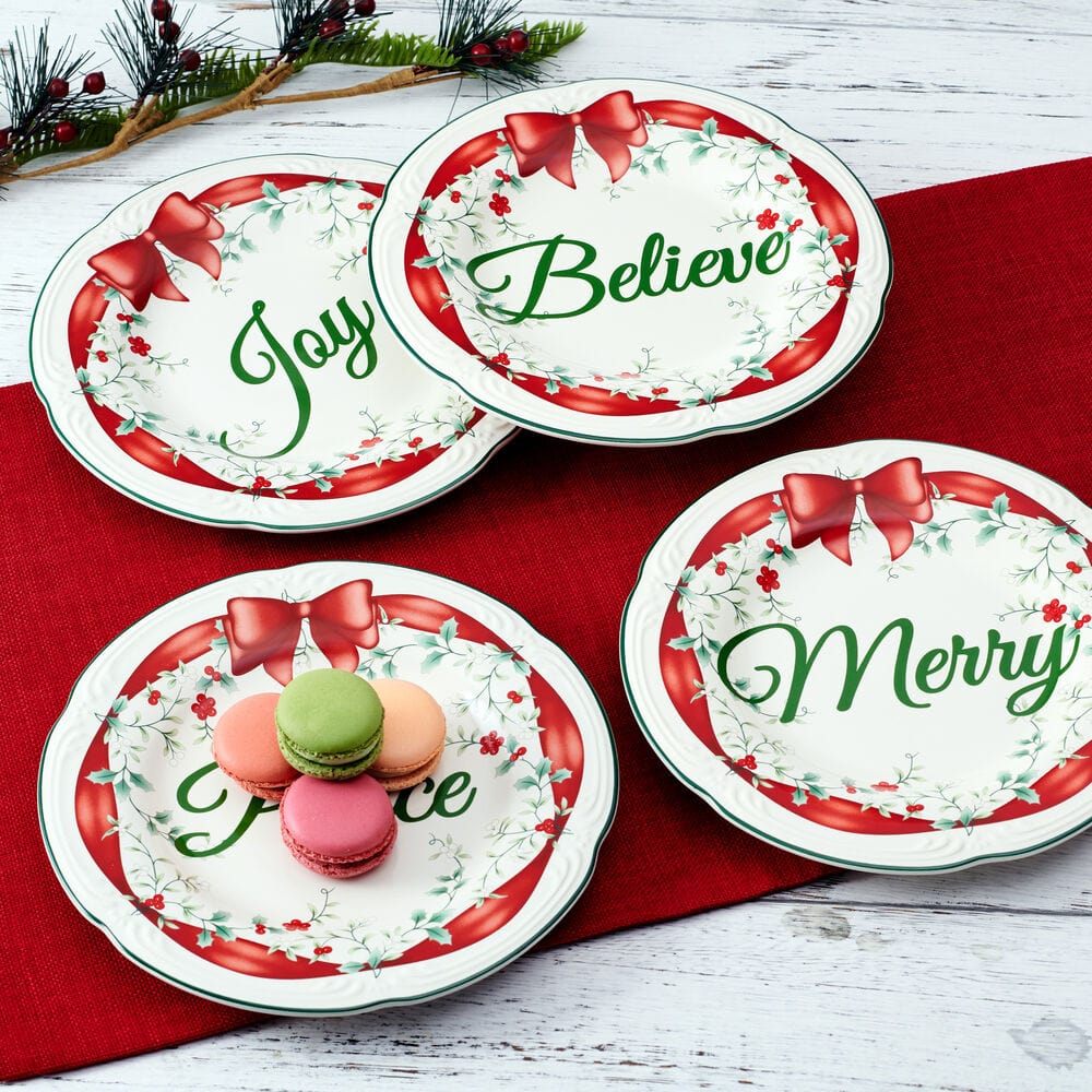 Winterberry Set Of 4 Red Ribbon Salad Plates